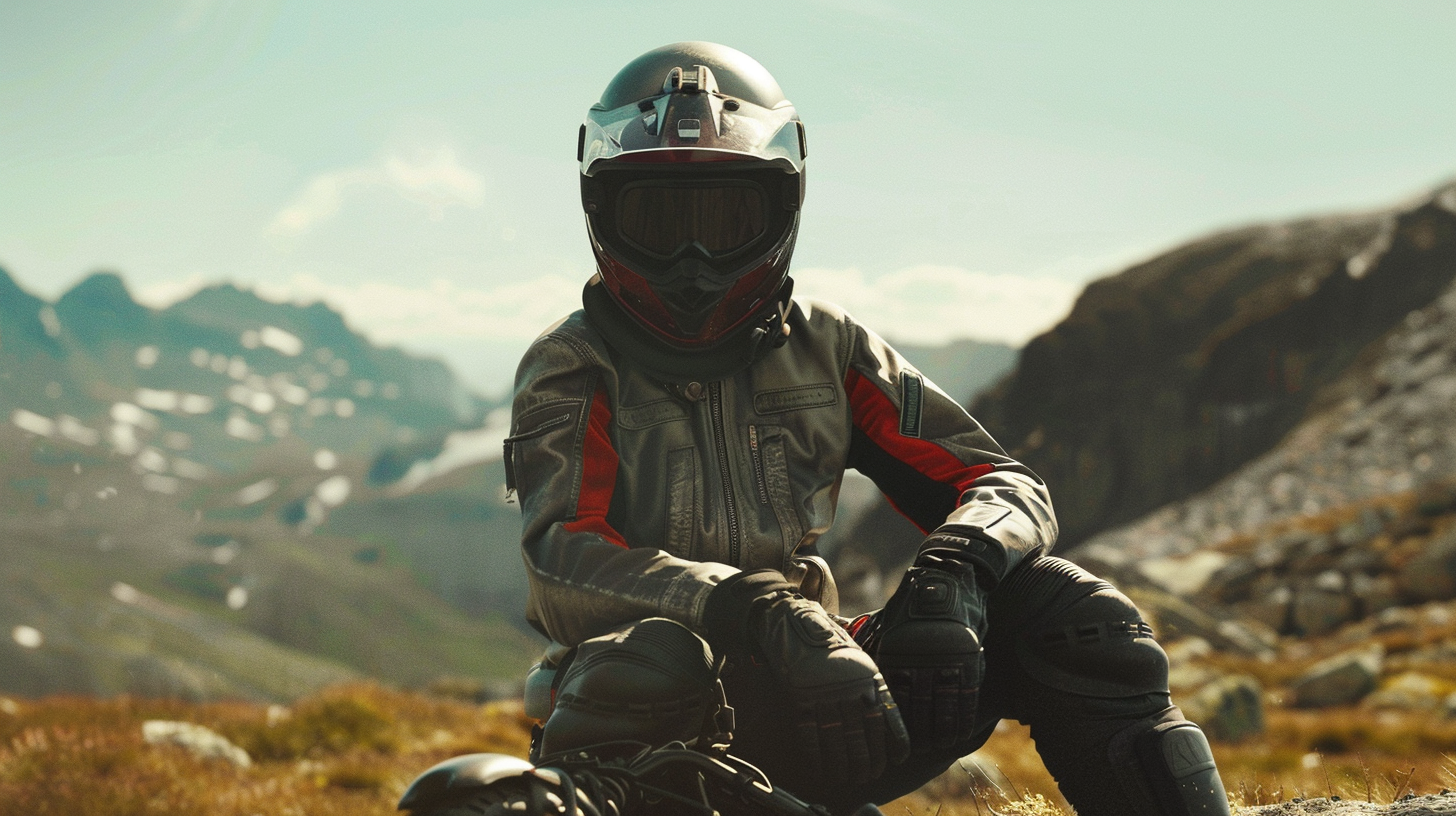 Motard équipé en montagne